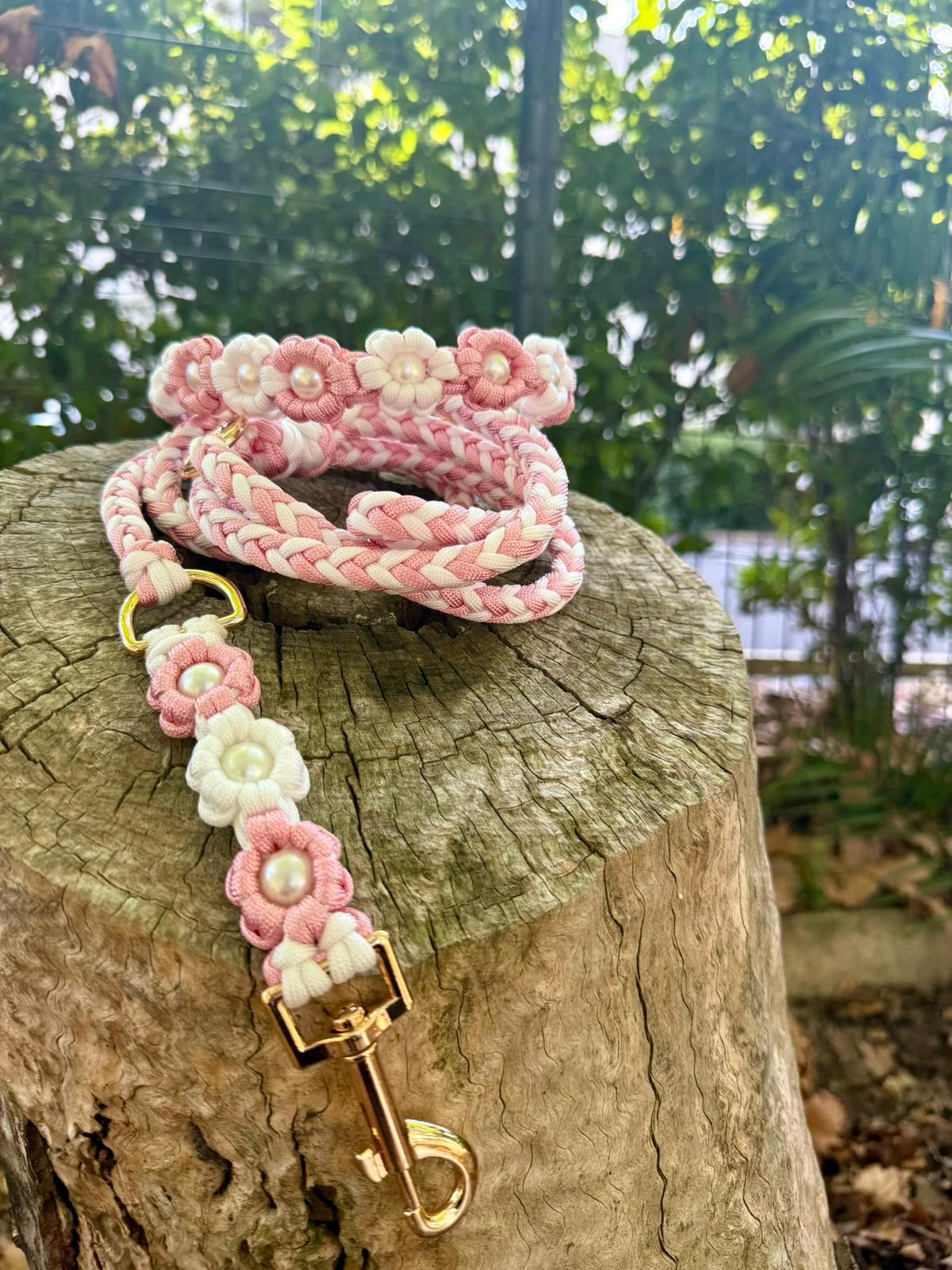 Laisse FLOREA rose et blanc