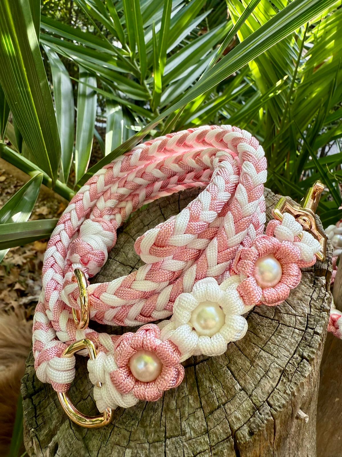 Laisse FLOREA rose et blanc