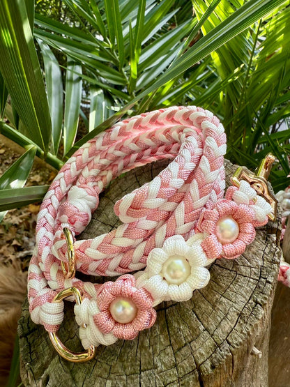 Laisse FLOREA rose et blanc