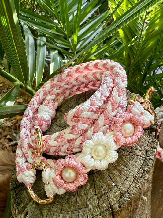 Laisse FLOREA rose et blanc